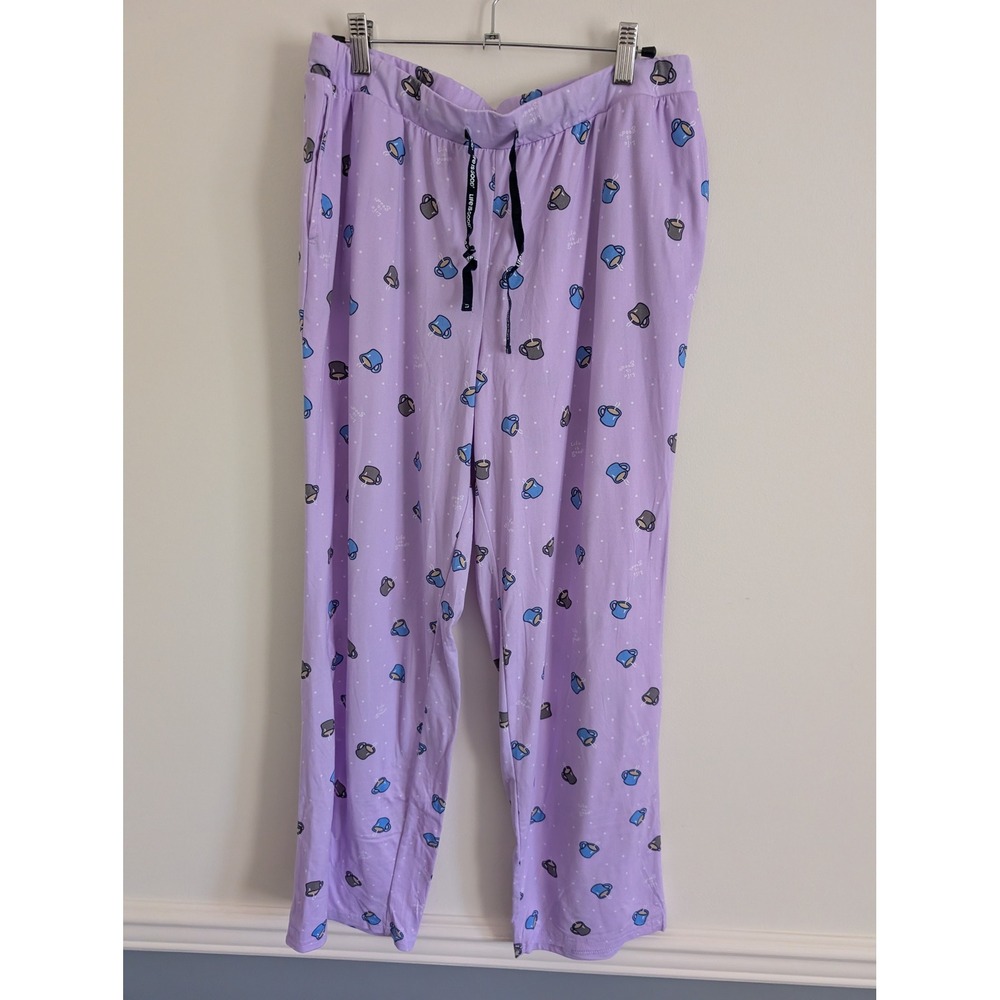 Life is Good Sleep Womens Lavender Coffee Mug Polka Dot Pajama Pants Large